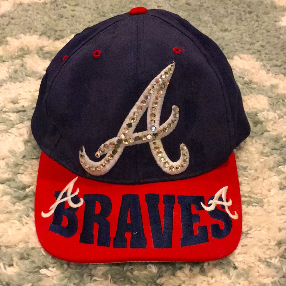 Rare Vintage 90s Genuine Merchandise Atlanta Braves Rhinestone Snapback Hat